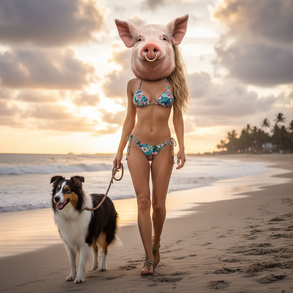 Miss Big Pig is a beautiful pig faced blond, with a big gold ring in her snout, she is slim in her …