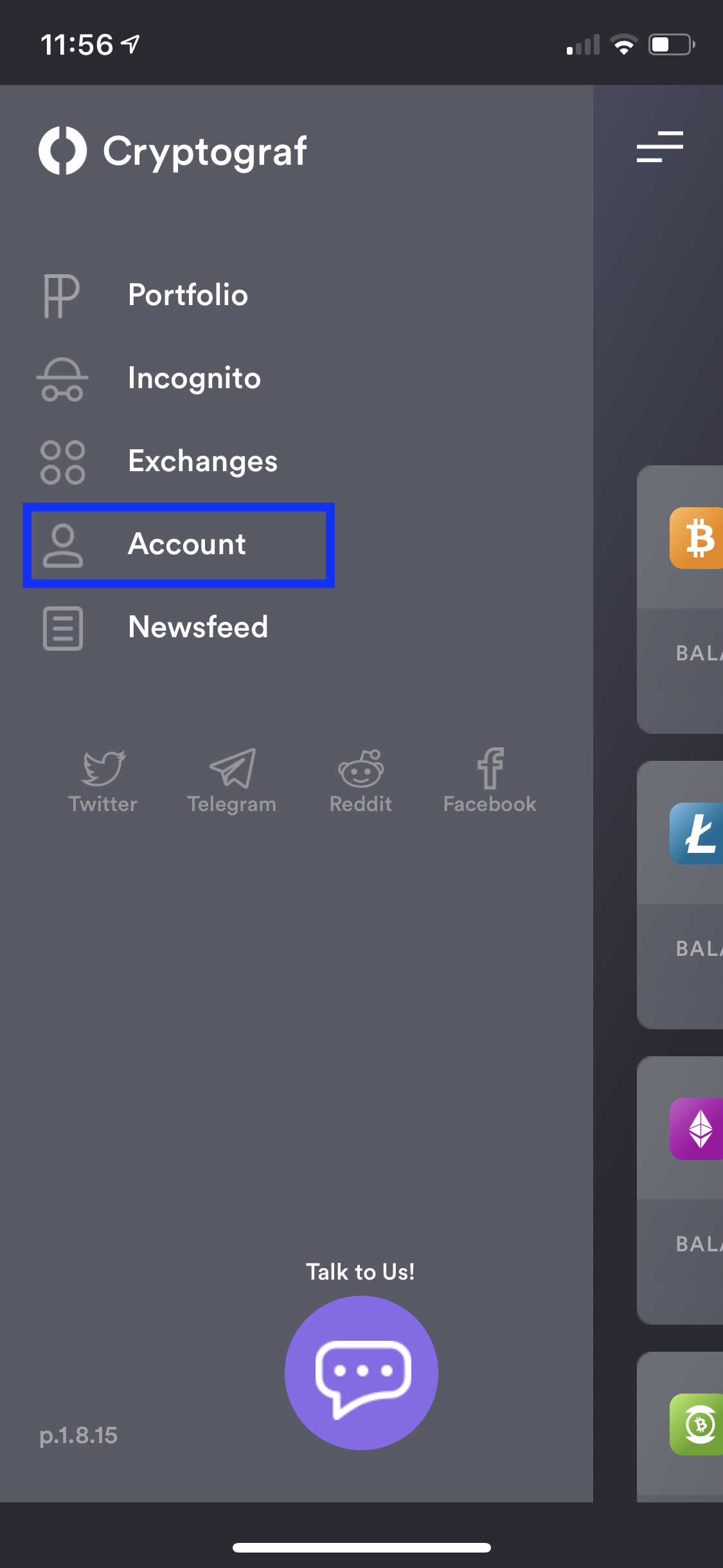From the Cryptograf app options menu at the top left, select "Account" recovery feature to save or …