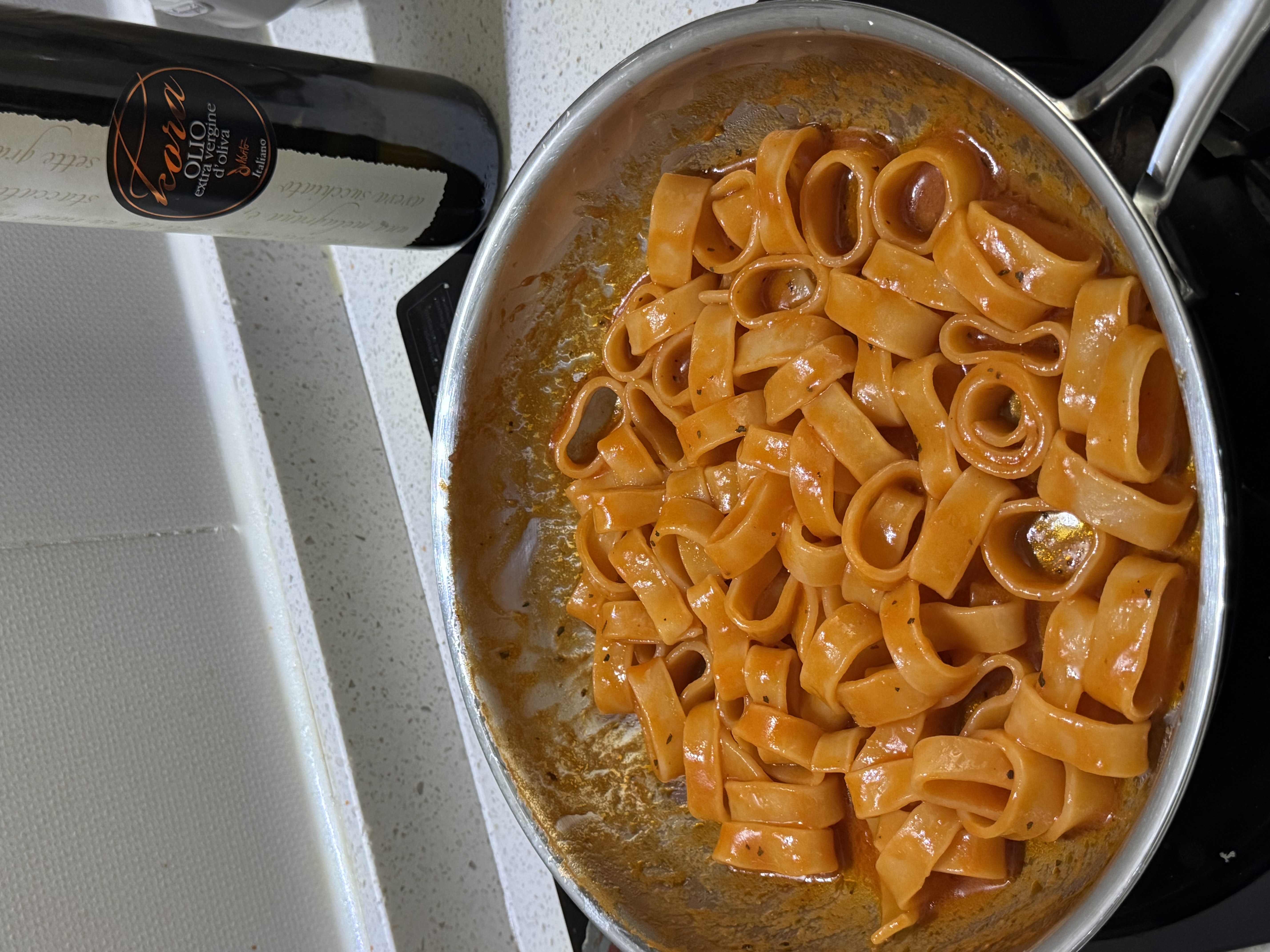 One of my favorite pasta “Calamarata” with a a Bisque sauce and my extra virgin olive oil “Kora” ne…