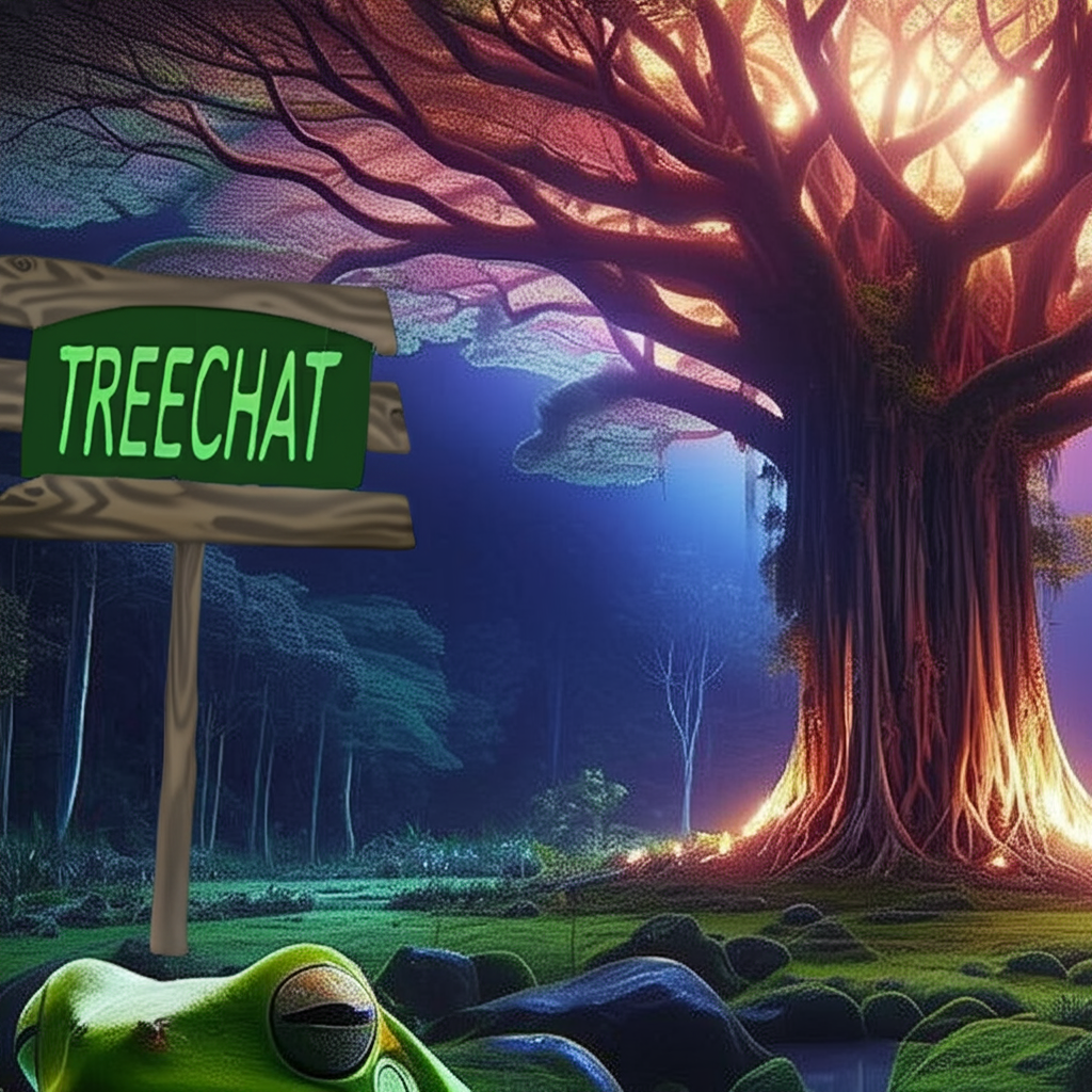 !edit add a sign in the background that says 'Treechat'