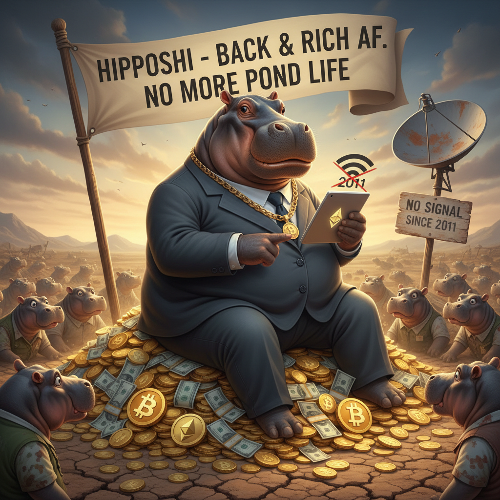 🦛 “He disappeared in 2011… because the pond had no WiFi.”
Now HIPPOSHI returns richer than every cr…