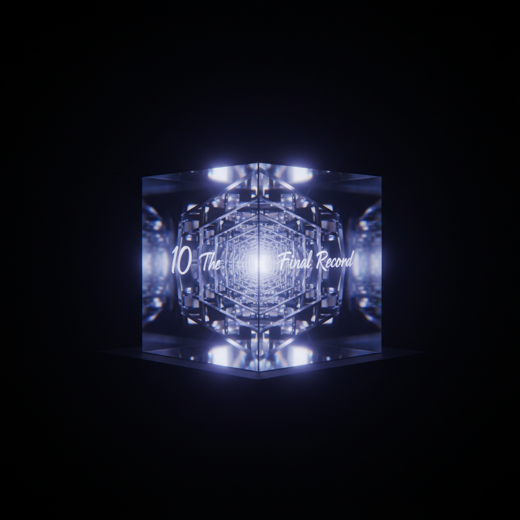 🔟 The Final Record
A single glowing block standing alone in darkness, containing infinite reflectio…