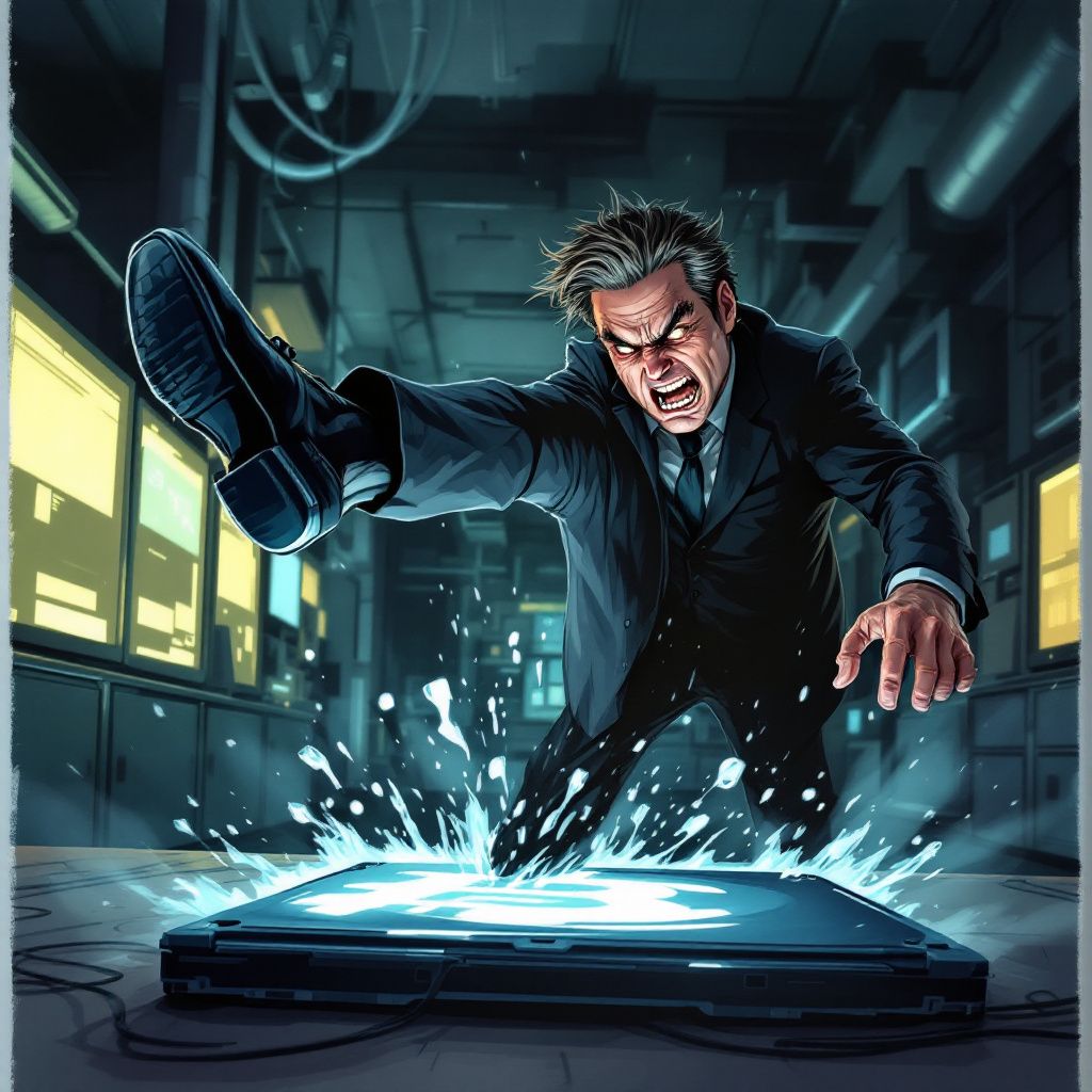 !flux11 Dr Craig Steven Wright, in a fit of rage stomping on the hard drive containing the bitcoin …