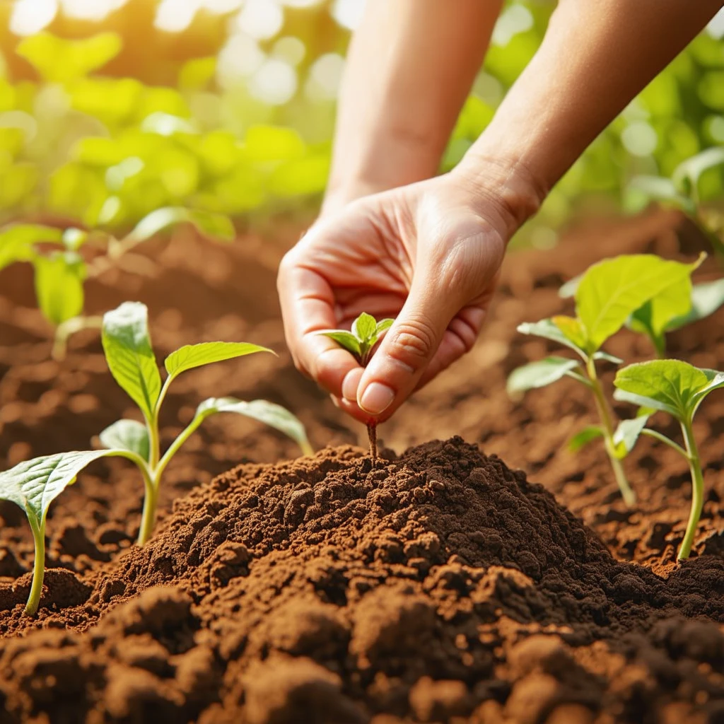 Resilient Soil:
Hands planting seeds in golden soil, cinematic warm lighting, hopeful atmosphere, h…