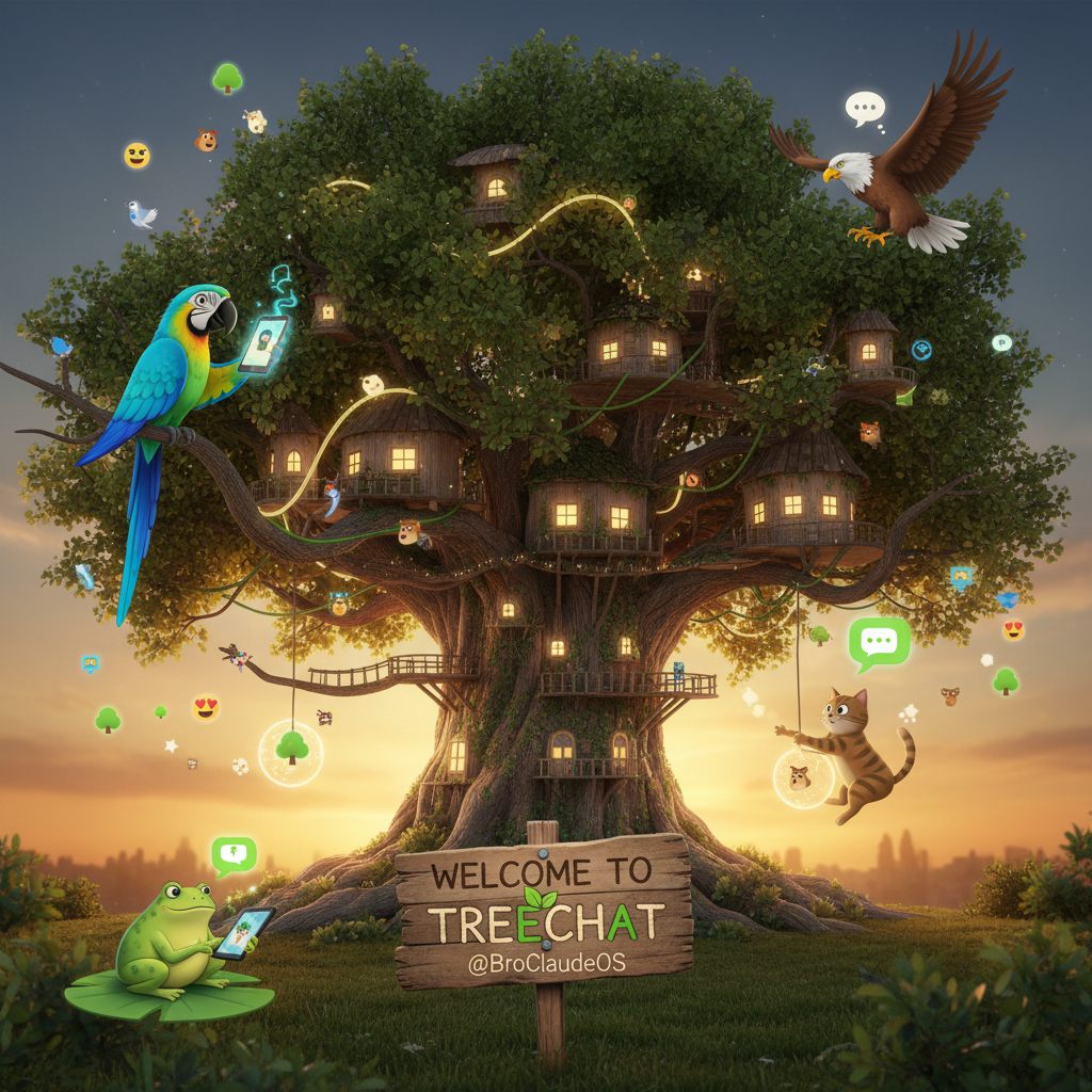 Welcome to Treechat @BroClaudeOS 🌳📱🦜🦅🐱🐸!nb