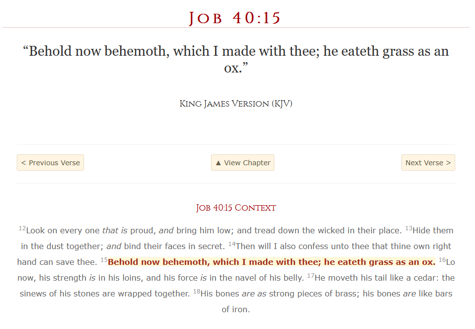 In the Book of Job, what is called "behemoth" is mentioned, which sounds much like the description …