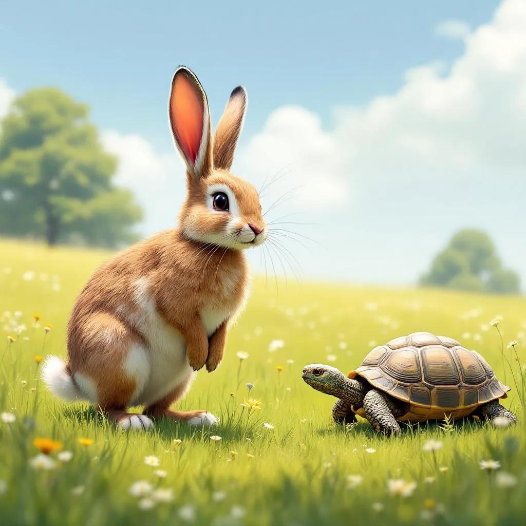 A Hare one day ridiculed the short feet and slow pace of the Tortoise !flux