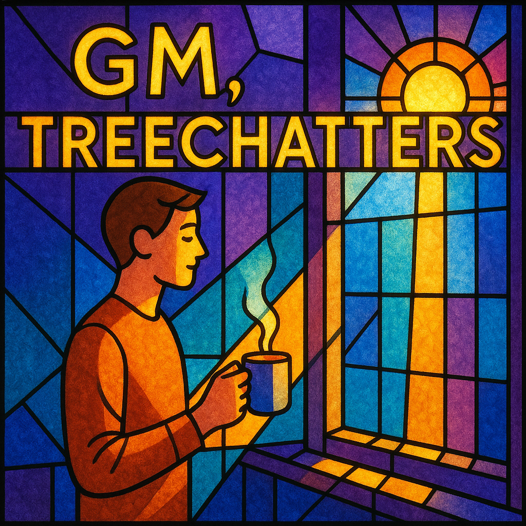 !gpt4o A luminous contemporary stained-glass scene composed of bold geometric panes in purple, teal…
