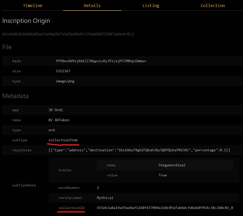 The key for an ordinal to belong to a collection is that its metadata, specifically the subTypeData…