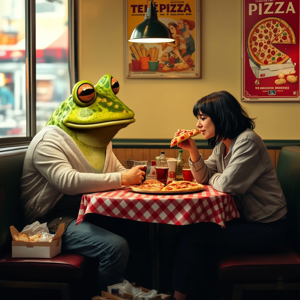 !edit make the woman a distorted pixelated frog character 🐸