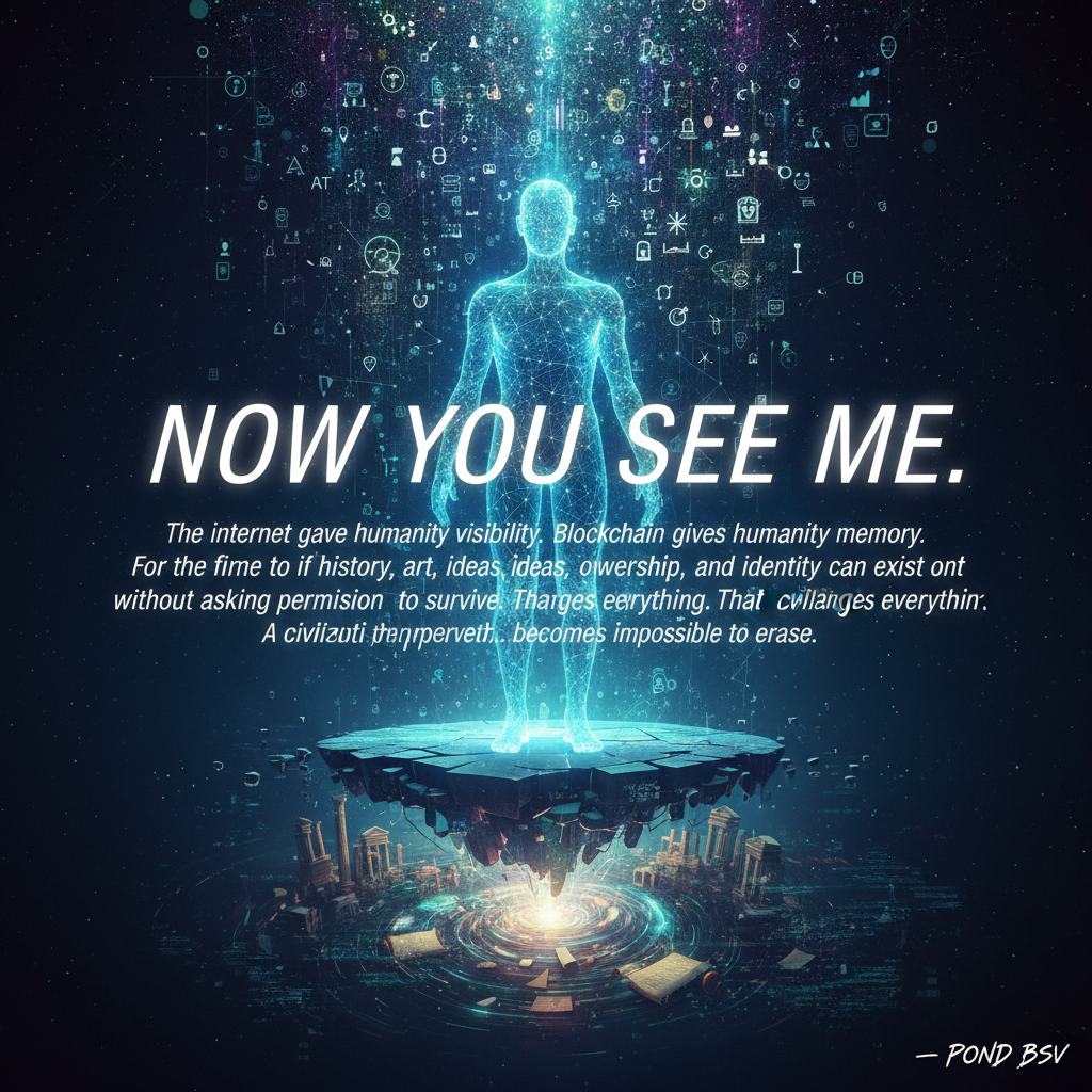 Now You See Me.
The internet gave humanity visibility.
Blockchain gives humanity memory.
For the fi…