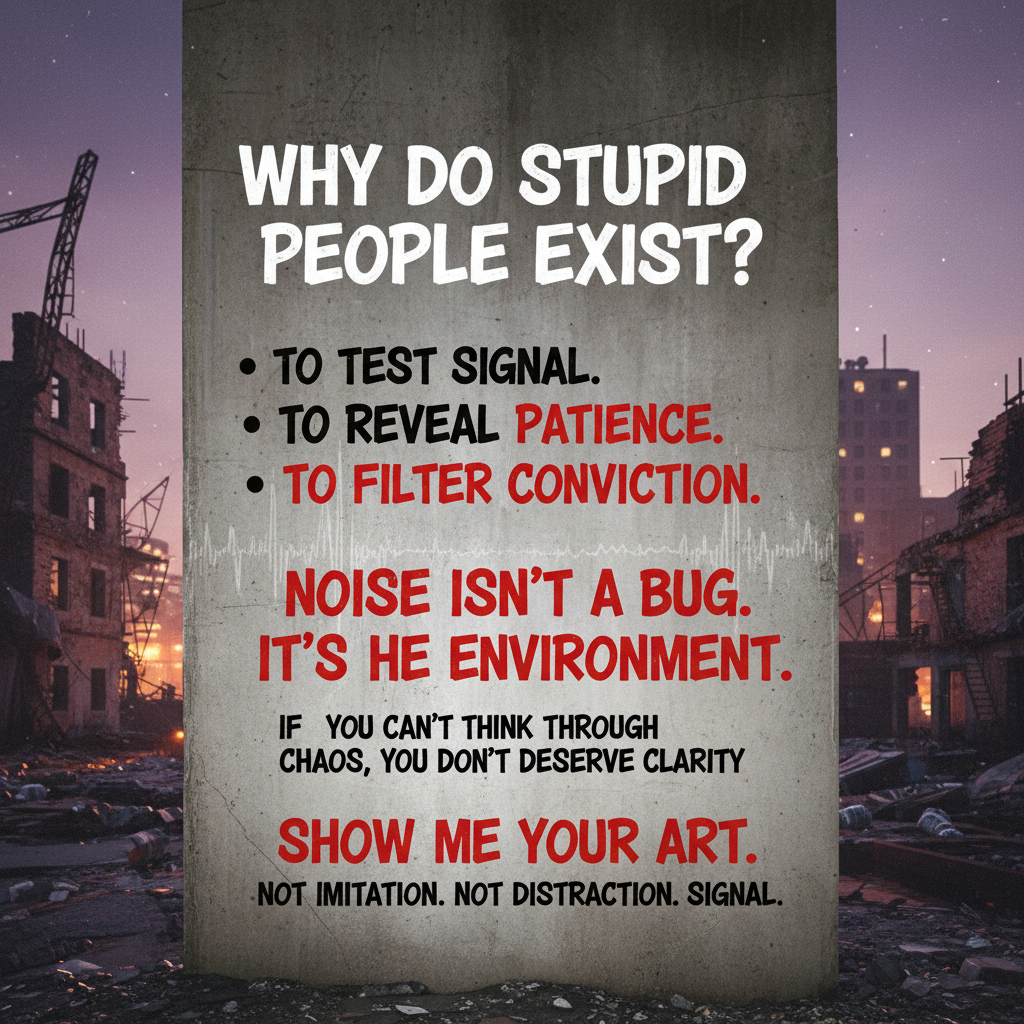 Why do stupid people exist?
To test signal.
To reveal patience.
To filter conviction.
Noise isn’t a…