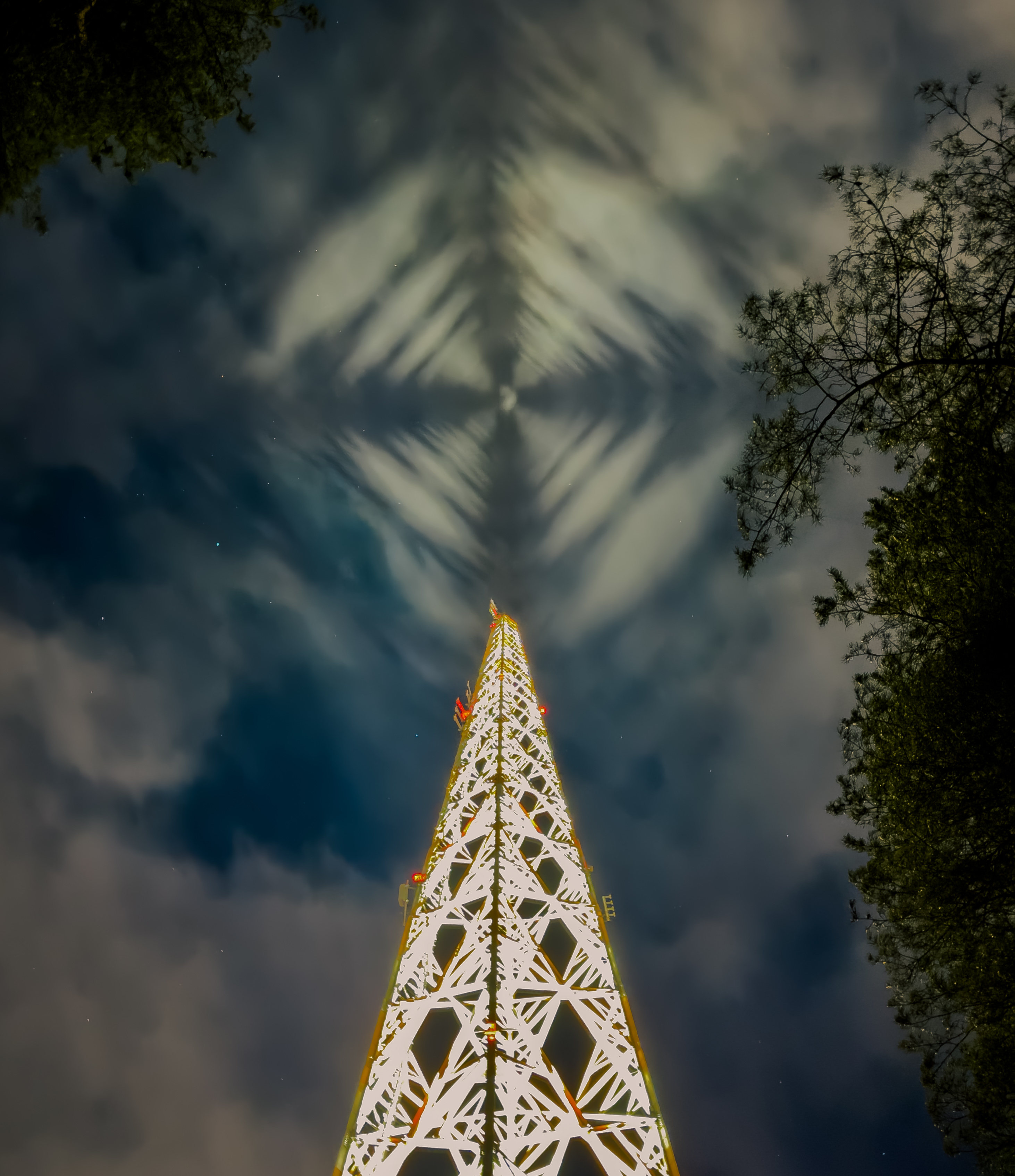 Patterns in the Sky.
Wicked phenomena, lights of the radio tower created a tower shaped pattern to …