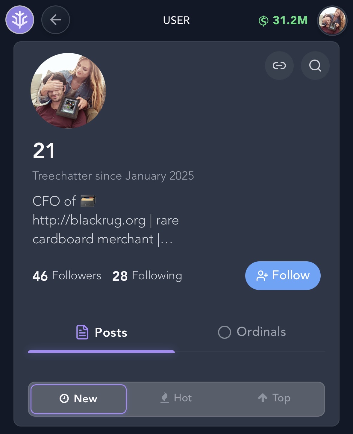 @treechat looks like a bug, I can follow myself when I visit my own profile
